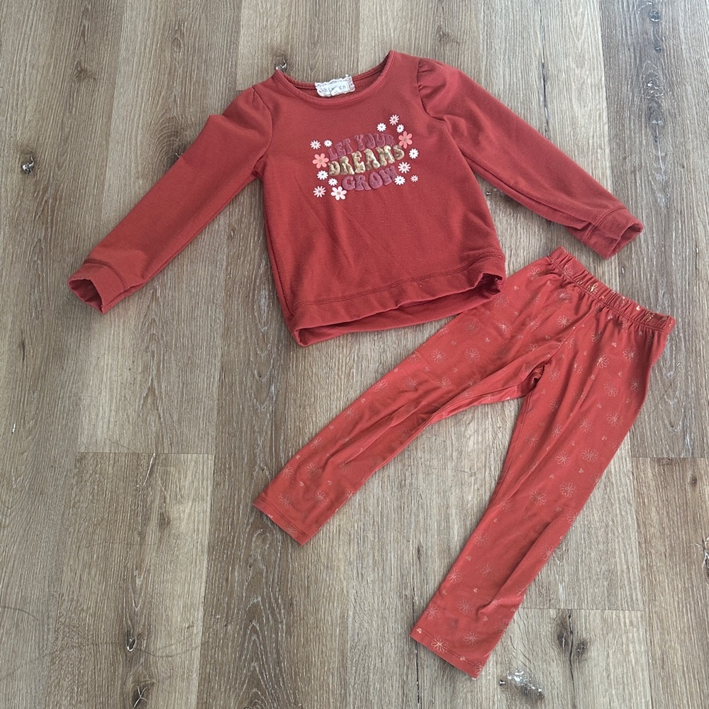 btween Boho Floral Sweatshirt and Leggings Set Kids Orange Cozy 2pc Outfit